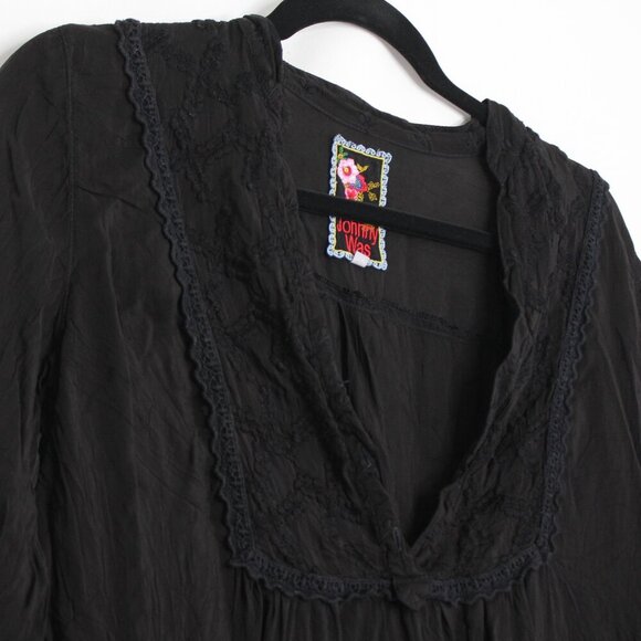 Johnny Was Black Boho V-Neck Embroidered Tunic Blouse Size Small - Picture 3 of 9